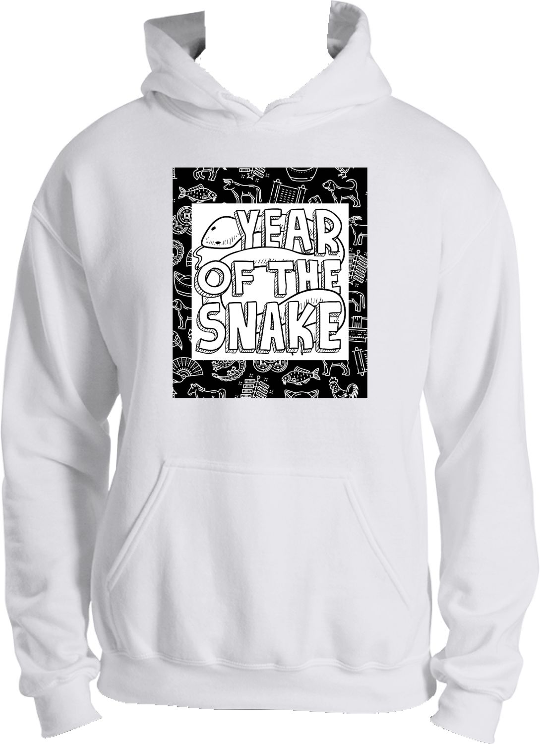 YEAR OF THE SNAKE 2025 HOODIE IN WHITE AND BLACK