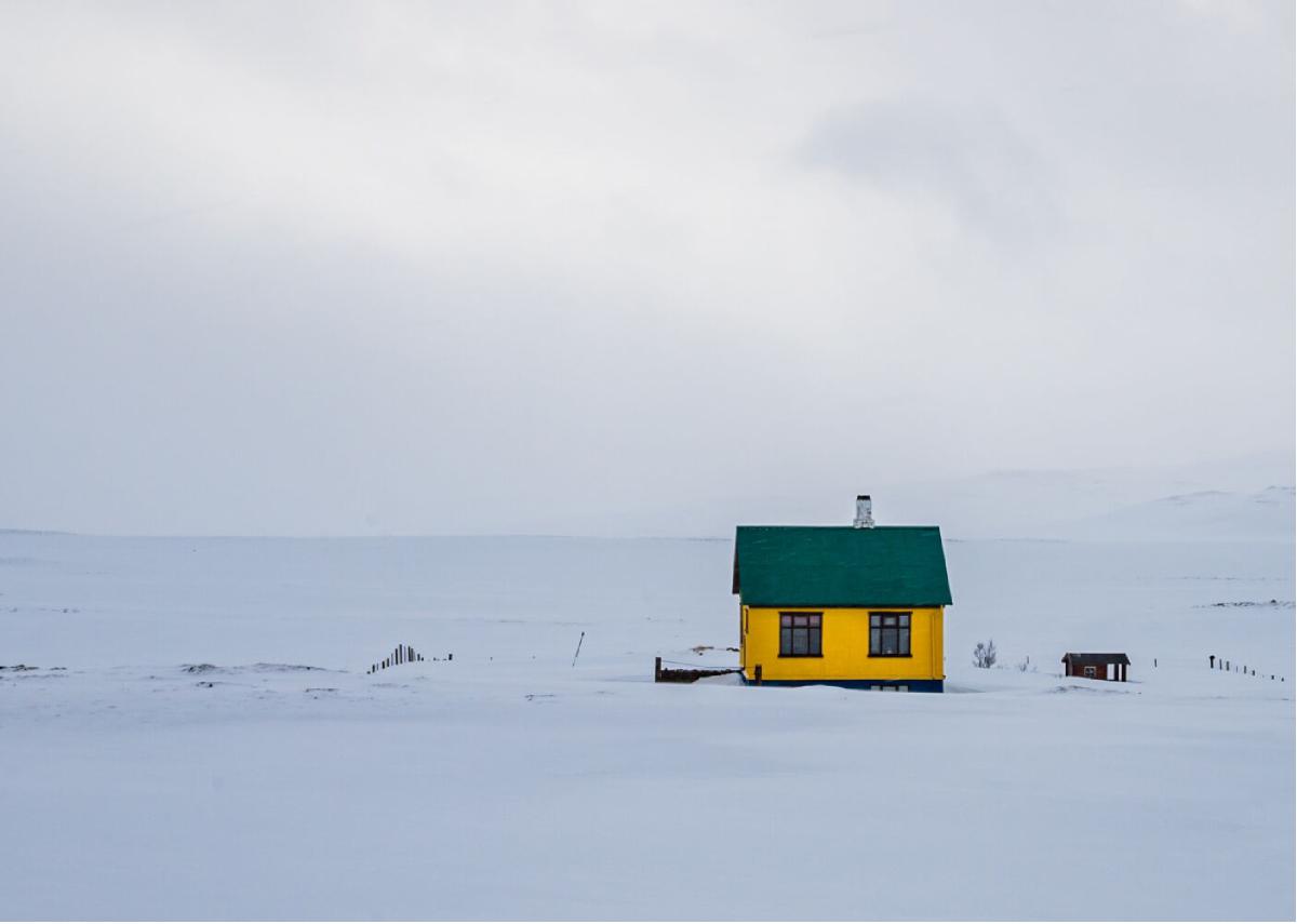 Winter 7 Yellow House in Snow