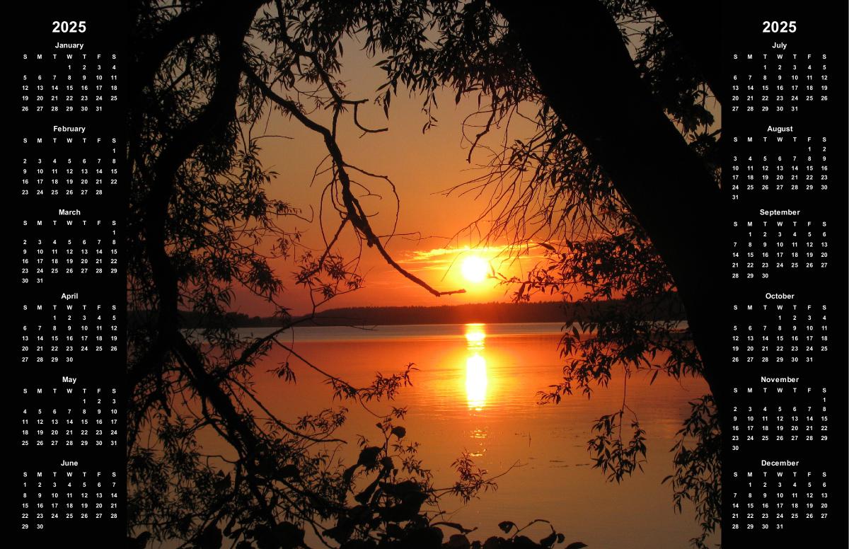 Sunset Silhouettes Over the Lake